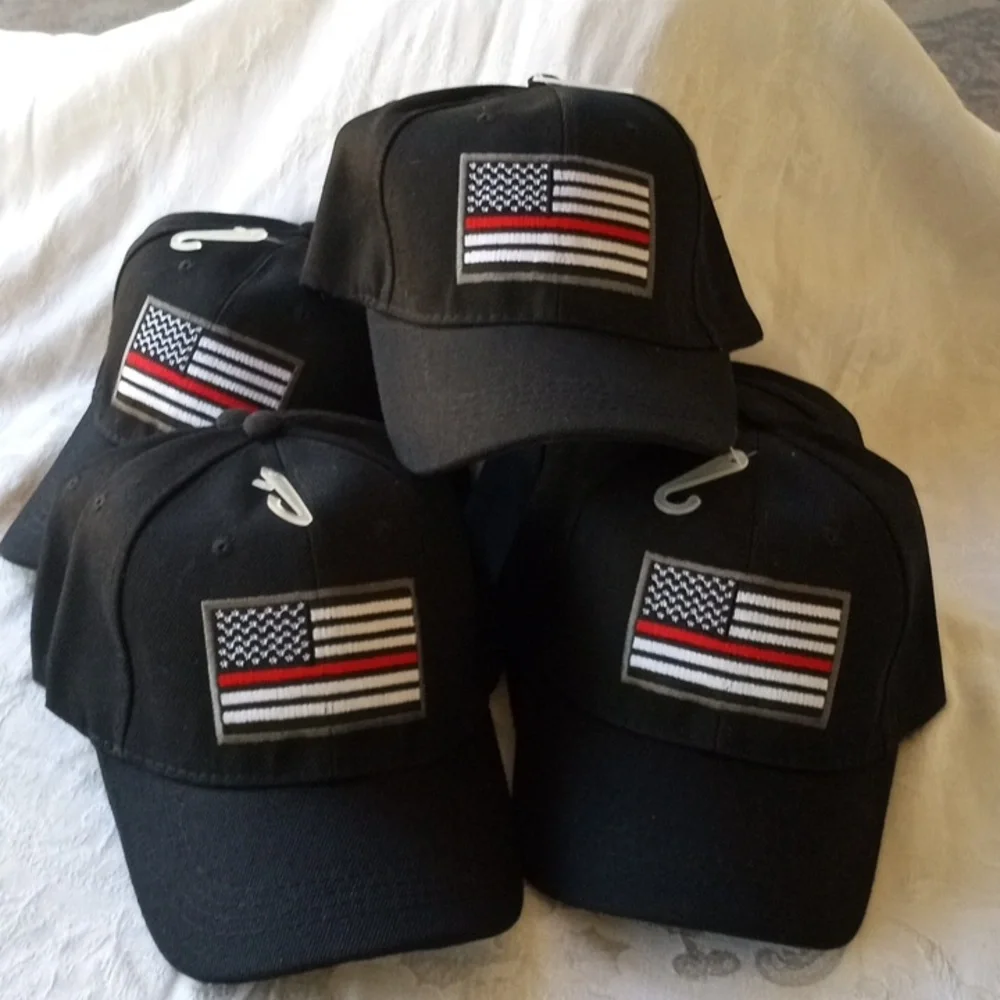 Bundle 6 FireMan USA Red Line Flag Black Baseball Cap Fire Man New